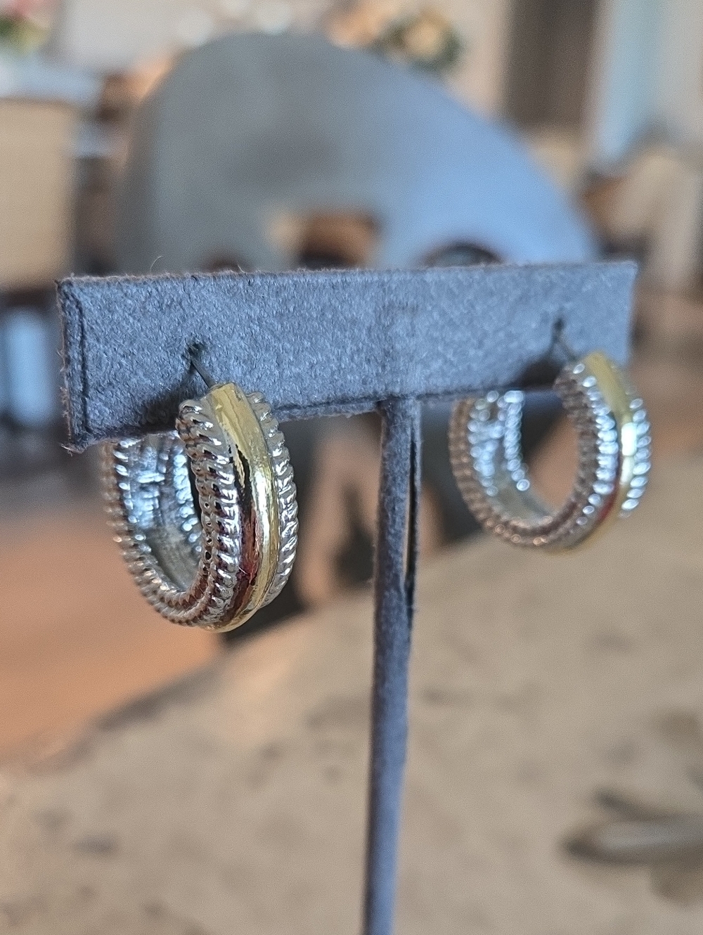 Two-Tone Gold and Silver Hoop Earrings - Women Jewelry, NEW